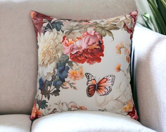 Florales Chinoiserie-Kissen, Grandmillinial-Muster, Wohnkultur, dekoratives Akzentkissen, Blumenkissenbezug