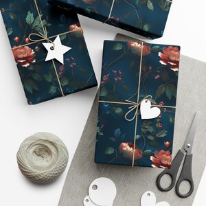 Dark Floral Christmas Wrapping Paper, Unique Wrapping Paper Roll, Floral Wrapping Paper