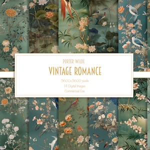 Vintage Christmas Chinoiserie, Digital Paper, Seamless Scrapbook Paper, Chinoiserie Scrapbook Paper