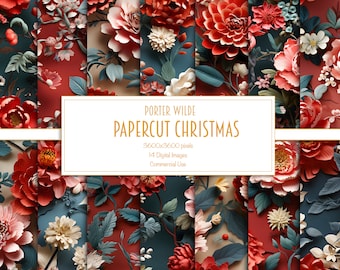 Floraler Papierschnitt Weihnachten, Seamless Digital Paper