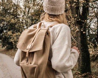 Vegan rucksack for women, Women canvas backpack, Laptop rucksack women, Casual canvas backpack, Beige backpack purse, Computer bag for women