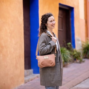 Small Recycled Canvas Crossbody Purse with model