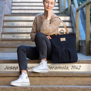 Bolsa de ordenador personalizada, Bolso negro para portátil, Bolso con cremallera, Bolsa de lona de trabajo para mujer