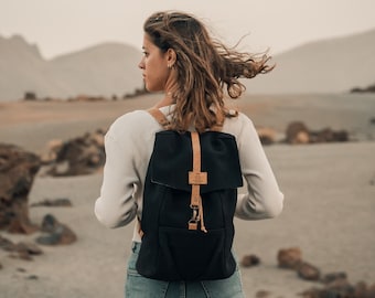 Duurzame rugzak voor dames, Canvas laptoprugzak dames Zwarte canvas rugzak, Eco computerstof rugzak Eco vriendelijke cadeaus voor haar