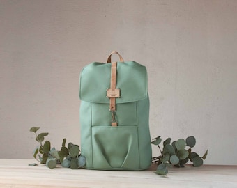 Handmade Vegan Rucksack in Mint Green - Eco-Friendly Unisex Backpack