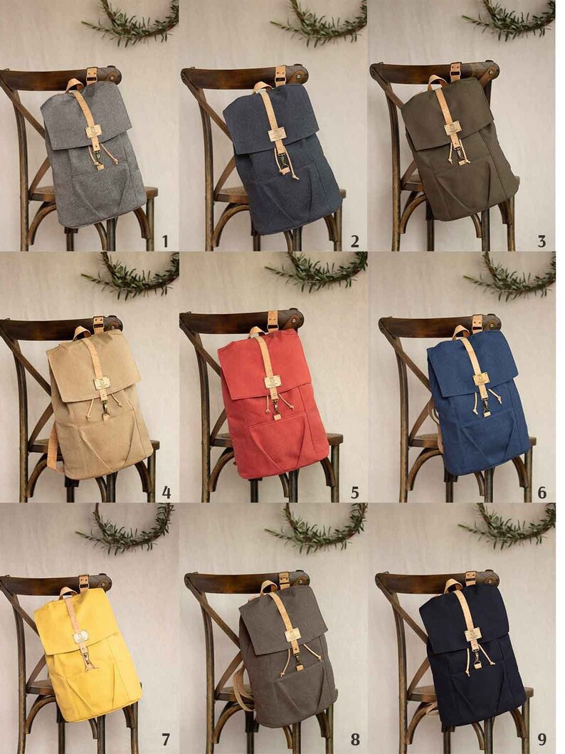 Vegan Backpack Blue Canvas Rucksack Recycled Mens Backpack Etsy