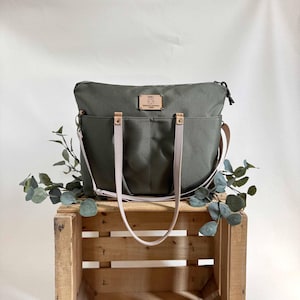 Handgefertigte Canvas Crossbody Tasche mit Reißverschluss und Taschen, Lässige Einkaufstasche für Frauen mit Crossbody Strap, Große grüne Umhängetasche für Frauen