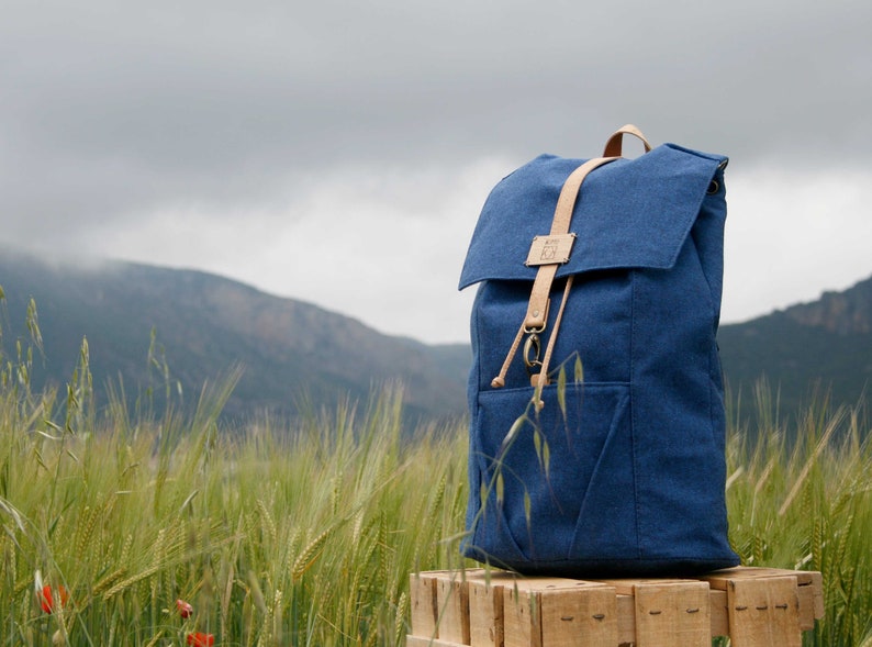 Vegan mens backpack for laptop, Eco-friendly canvas bag for work, Recycled canvas rucksack for men, Vegan work backpack with natural cork image 1