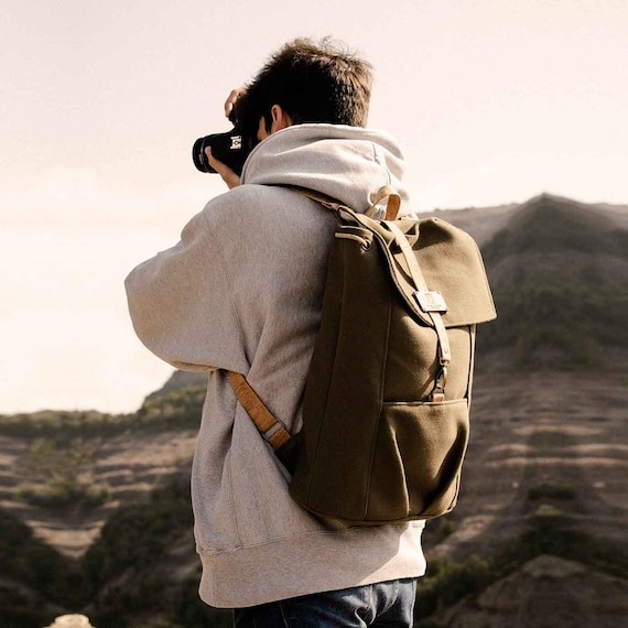 Vegan Backpack Men, Recycled Canvas Rucksack, Handmade Backpack