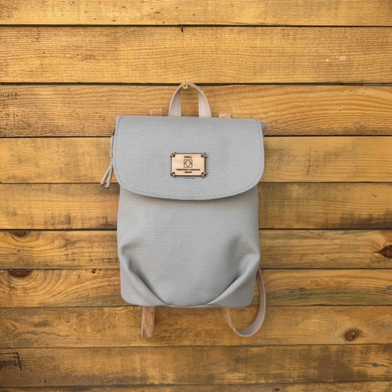 Handmade Small Canvas Backpack for Women – Minimalist City  display picture 1