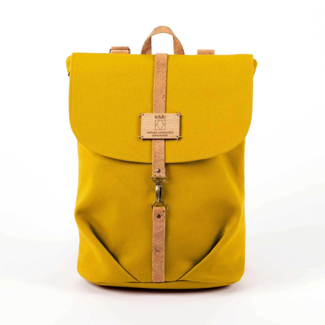 Large Yellow Rucksack Eco-conscious Yellow Backpack for Woman, Sustainable Rucksack for Eco ...
