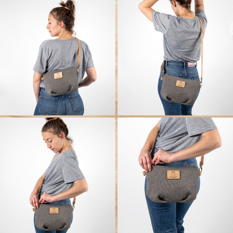 differents views of Small Recycled Canvas Crossbody Purse