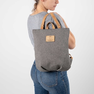 Recycled canvas backpack mini, Beige canvas backpack women, Upcycled canvas small bag, Personalized small backpack, Custom gifts for mother