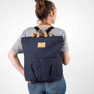 Convertible tote backpack for urban women with zipper and pockets, Convertible backpack with compartments, City-friendly women's canvas bag image 6