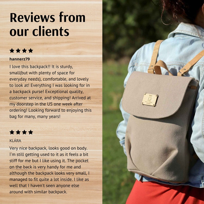 Vegan mini backpack purse, Vegan bags for women, Small backpack purse women, Canvas mini backpack, Vegan backpack with cork leather details image 9
