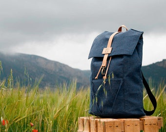 Vegan backpack for work, Laptop Rucksack for men, Men's computer backpack, Recycled canvas backpack, Unisex rucksack with cork details