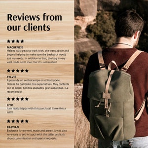 Vegan backpack men, Recycled canvas rucksack, Handmade backpack for men, Bag with zipper on the back, 15 inch laptop bag image 9