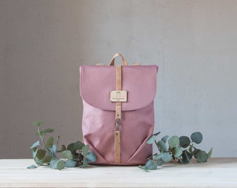 Joli sac à dos en toile végétalienne rose poudré - Sac à dos élégant et durable