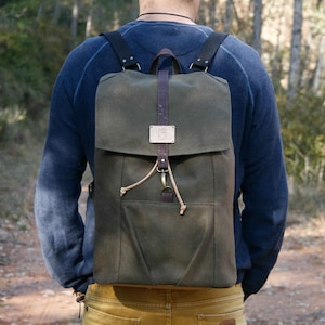 Men's laptop backpack for laptop, Canvas backpack for men, Men's work rucksack, Canvas casual business bag, Men's canvas laptop bag image 1