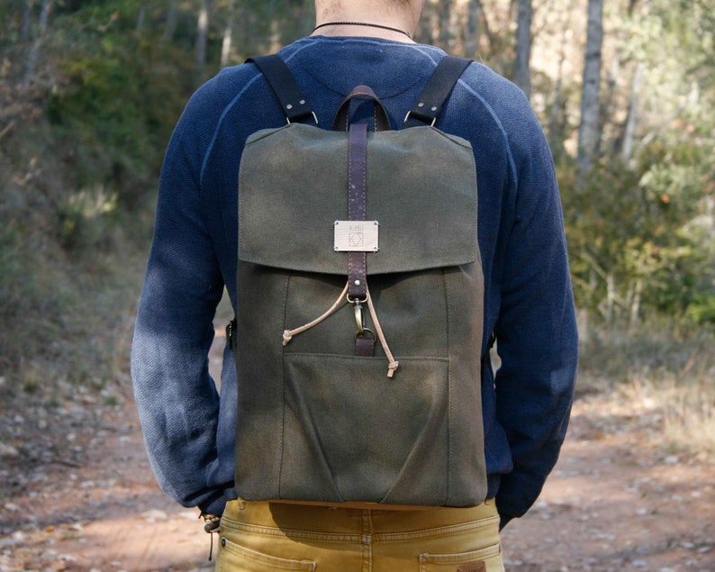 Men's laptop backpack for laptop, Canvas backpack for men, Men's work rucksack, Canvas casual business bag, Men's canvas laptop bag image 1