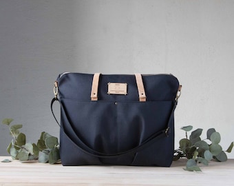 Bolsa preta com zíper - perfeita para laptop e itens essenciais de trabalho