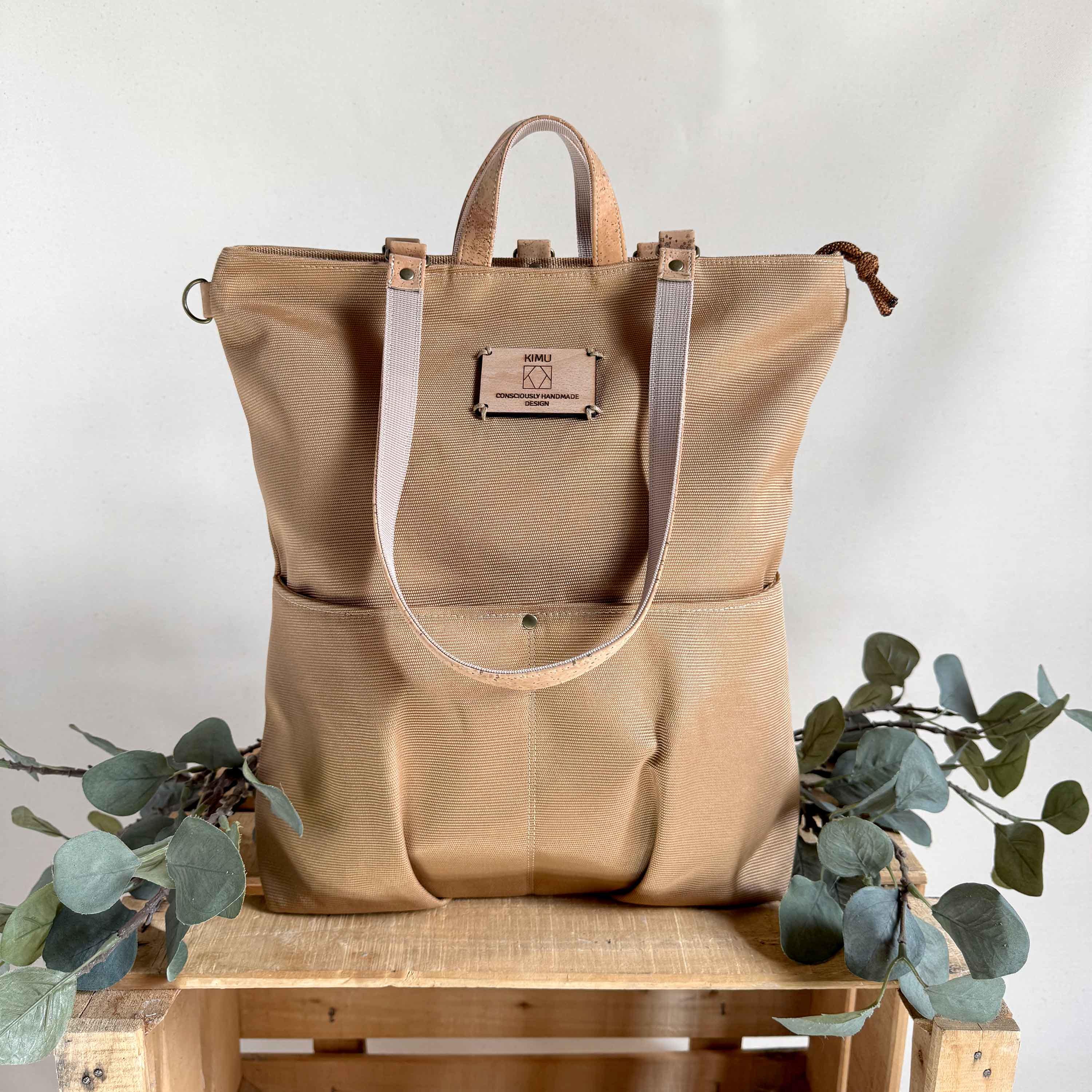 Zaino vegano da donna, borsa fatta a mano trasformabile in zaino, zaino in tela trasformabile, regali ecologici per le donne
