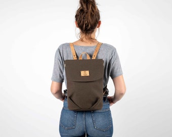 Vegan mini backpack purse, Vegan bags for women, Small backpack purse women, Canvas mini backpack, Vegan backpack with cork leather details