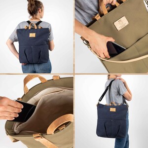 Cute canvas tote bag, Blue cloth handbag, Cork backpack women, Crossbody cloth shoulder bag, Convertible bag image 3