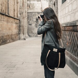 Vegane Handtasche für jeden Tag, Stoff Schulter Tragetasche, Große Schule Tragetasche mit Reißverschluss, Graue lässige Tasche, Graue recycelte Stoff Reißverschluss Tragetasche