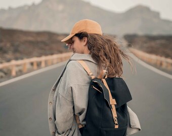 Black Vegan Unisex Recycled Canvas Backpack - Eco-Friendly Travel Bag