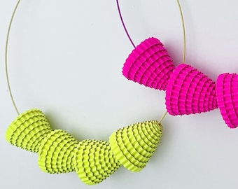 Futuristic necklace, Fluo jewellery, Neon pink choker, Contemporary jewel, Neon yellow choker, Hollow jewel, Paper necklace