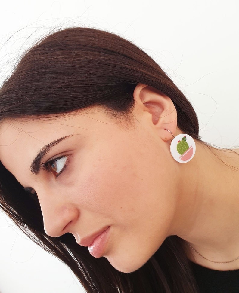 printed earrings gift for friends 57 Dangle earrings botanical design hoop earrings cactus earrings paper earrings