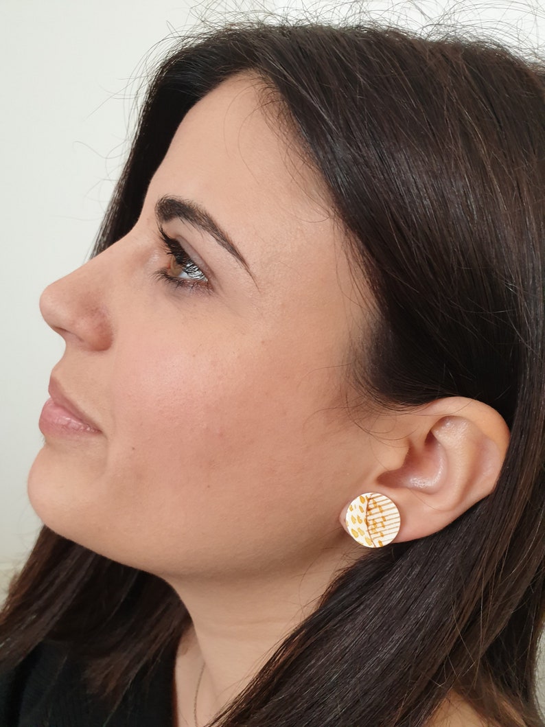 geometric design paper earrings hand-painted nickel free Stud earrings gift for a friend minimal stud earrings