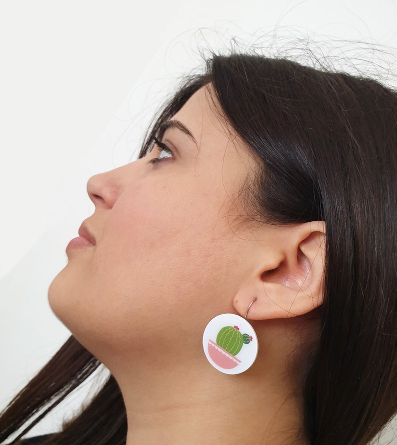 printed earrings gift for friends 57 Dangle earrings botanical design hoop earrings cactus earrings paper earrings