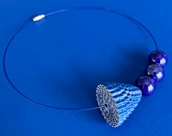 Paper Necklace, Ceramic Beads Choker, Minimal Choker, Contemporary Jewel, Statement Choker, Steel Cable Jewel