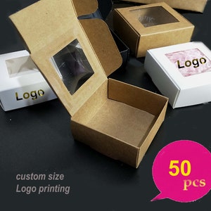 50pcs Kraft Paper Window Box, Small Kraft Jewelry Soap Wedding Boxes Mini Square Gift Packing Boxes Wrapping Brown/black/white,custom logo