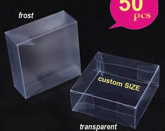 50-Clear/ frost PVC Plastic Folding Packaging Small Square Box for Wedding Jewelry Gift Party Favor Candy Chocolate Soap Boxes,custom size