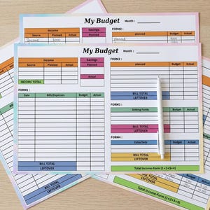 Maandelijkse budgettracker, printbare PDF-download, sjabloon voor financiële planner, spreadsheet voor spaargeld en uitgaven