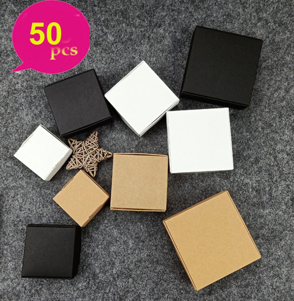 50 Boîtes Cadeaux Kraft 14,5 X 7,5 Cm – Petites Boîtes Papier Kraft Avec Ficelle Jute + Stickers Merci – Idéales Mariage, Anniversaire, Noël, Bricolage & Fêtes