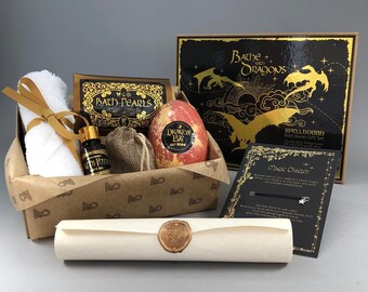 Dragon Egg Gifts for Her or Him, Personalised Bath Bomb Gift Set, Bathe with Dragons, Secrets from the Realm Gift Box