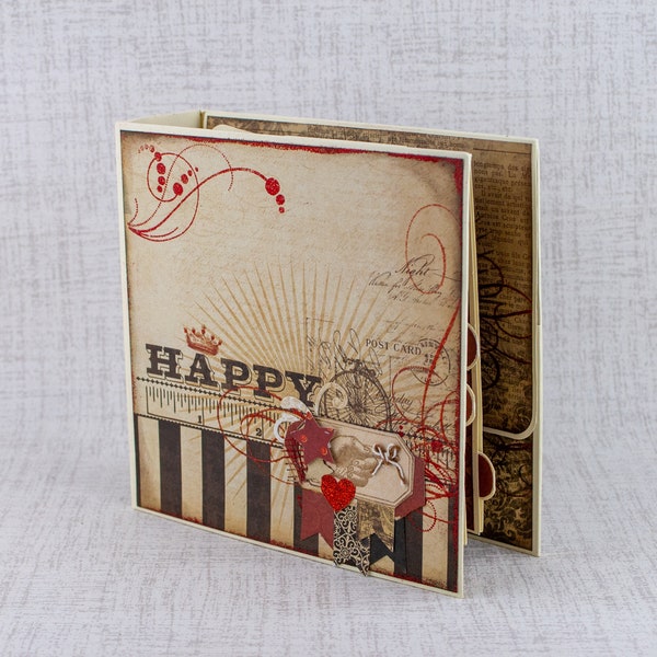 Scrapbook photo, mini album for photo, gift for Valentine, Gallatine Happy - Vintage