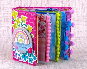 Tiny Mini Photo Album for photos and journaling Happy Little Moments   4.5 x 4.5