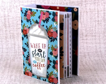 Coffee Themed Mini Book for photos and journaling and gift card holder Wake Up! 4 x 6"