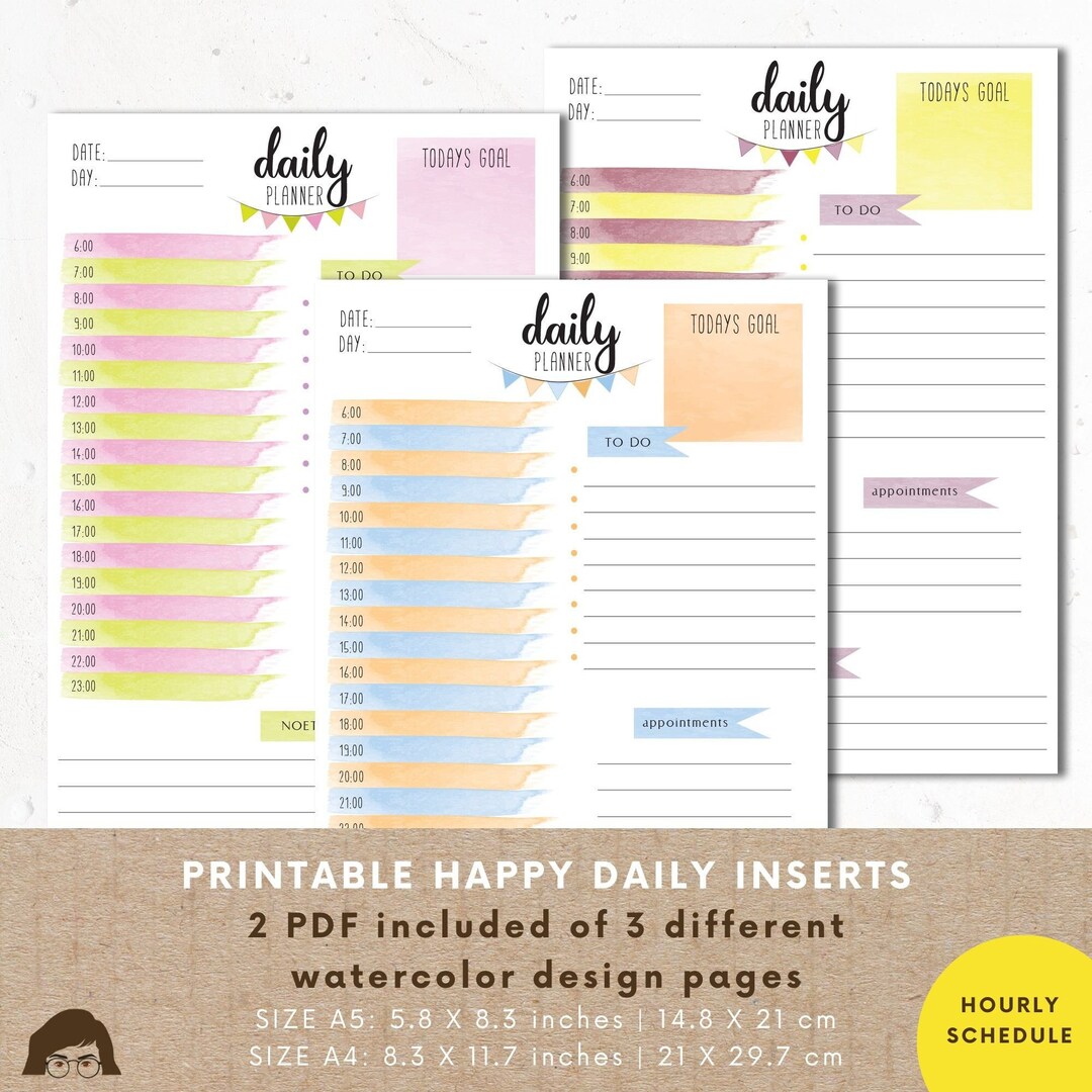 Daily Planner Printable Pages, Watercolor Planner Inserts Design ...