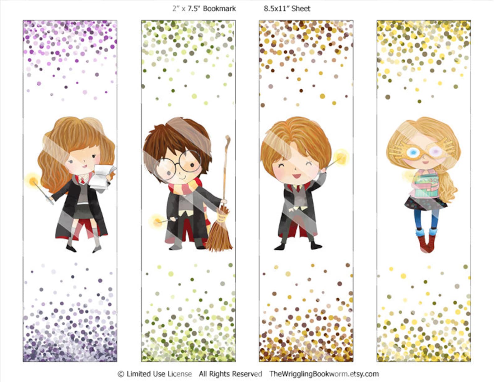 Printable Harry Potter Bookmark Set Hermione Granger Ron Etsy