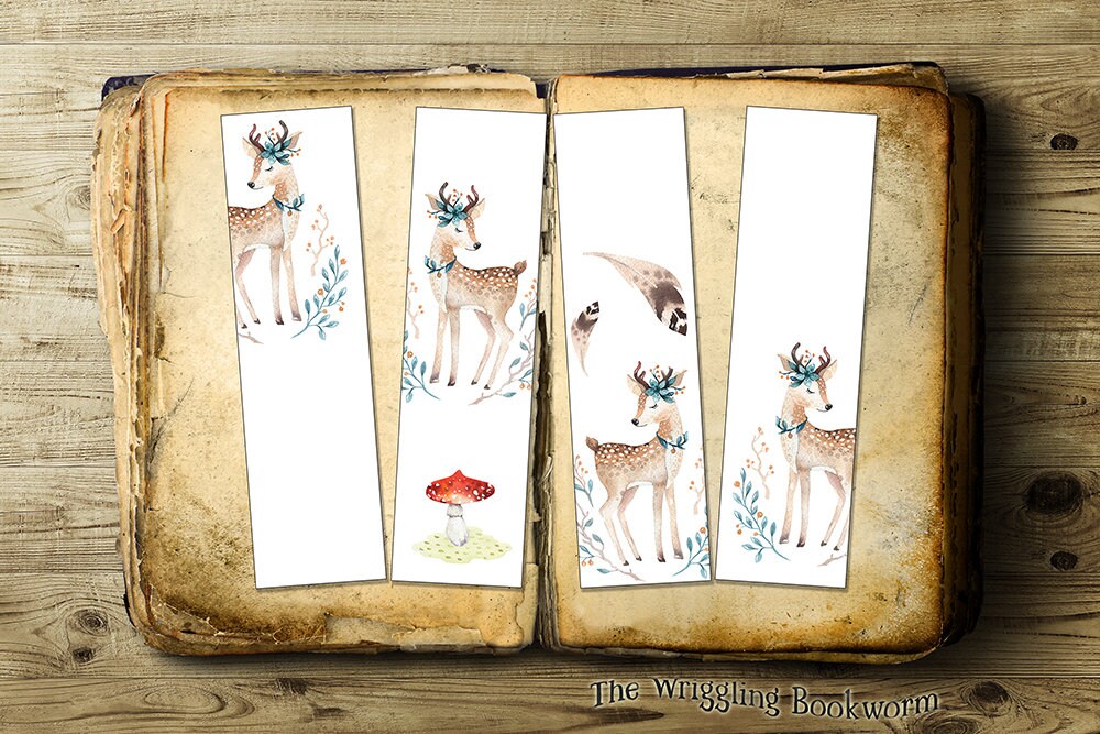 Printable Winter Deer Bookmark Set Woodland Watercolor | Etsy
