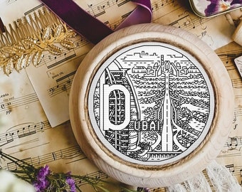D for Dubai - ABCt - City Alphabet Sampler - Modern Blackwork Embroidery PDF Pattern, Backstitch (as in Cross Stitch), Small Hoop, Coaster