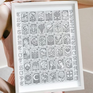PETIT LENORMAND Weissagungskarten - das Spiel der Hoffnung - 36 Karten Sampler - Modernes Kreuzstichmuster Blackwork Handstickerei Jugendstil