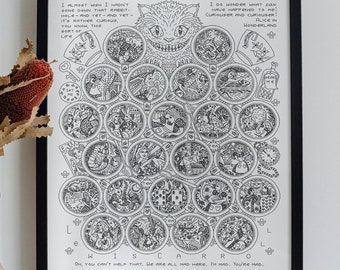 Alice in Wonderland Advent Calendar - Lewis Carroll - Modern Hand Blackwork Embroidery Pattern, Backstitch as Cross Stitch, Chart PDF