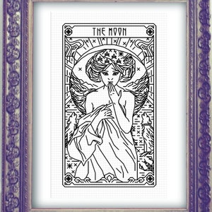 LA LUNA Tarocchi Schema Punto Croce Moderno Ricamo Blackwork Art Nouveau